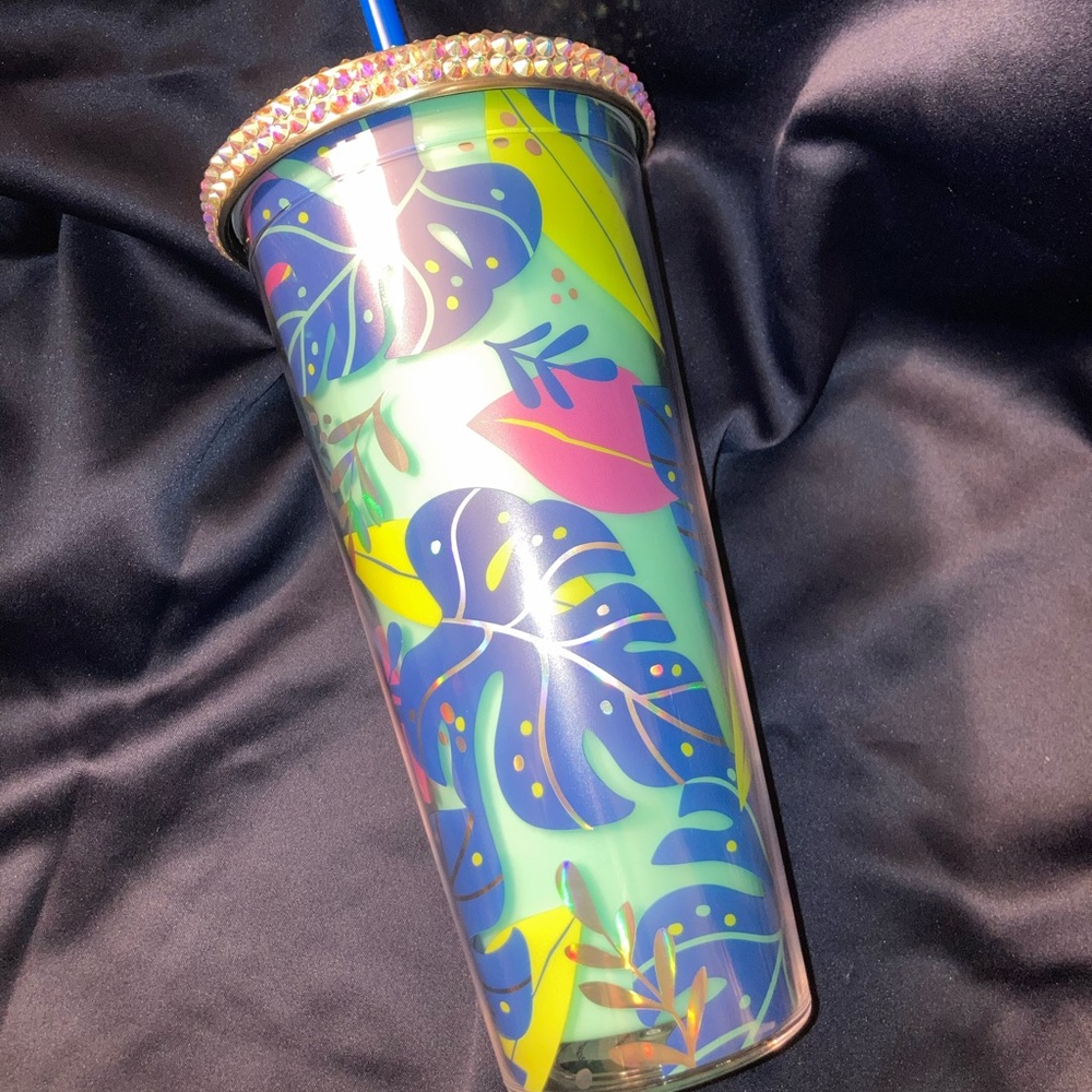 Custom 22oz tropical leaf insulated bling tumbler
